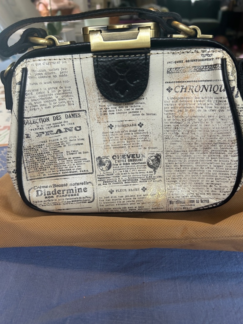 Patricia Nash Newspaper Print Crossbody Bag in White and Black